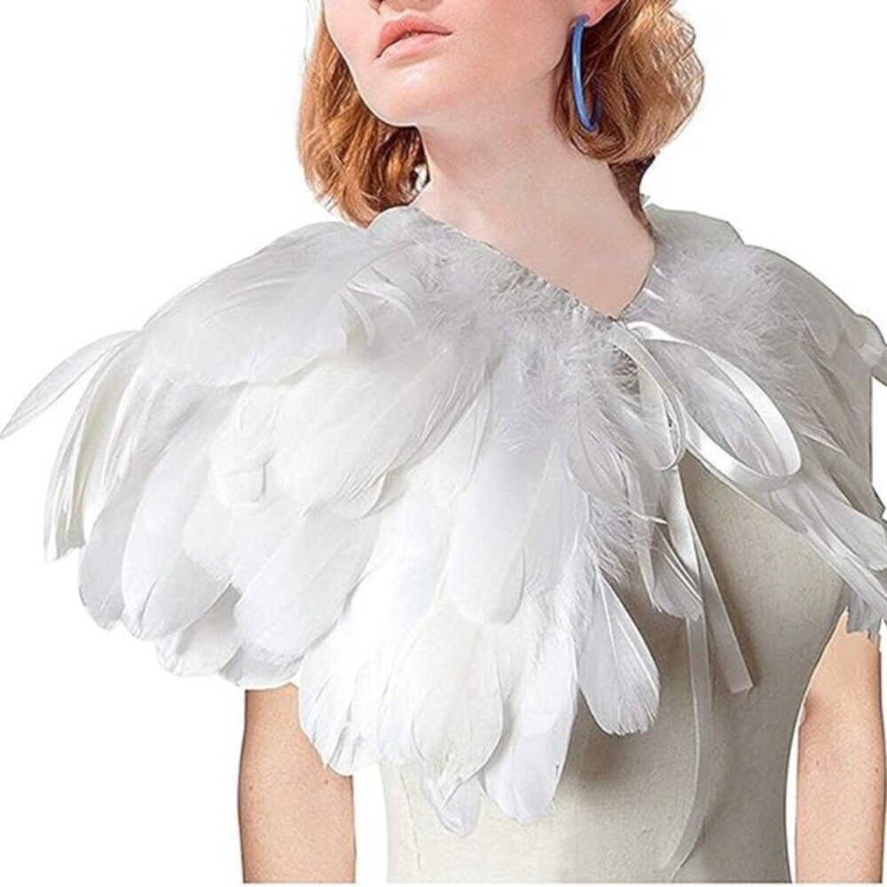 Feather Cape White Shawl